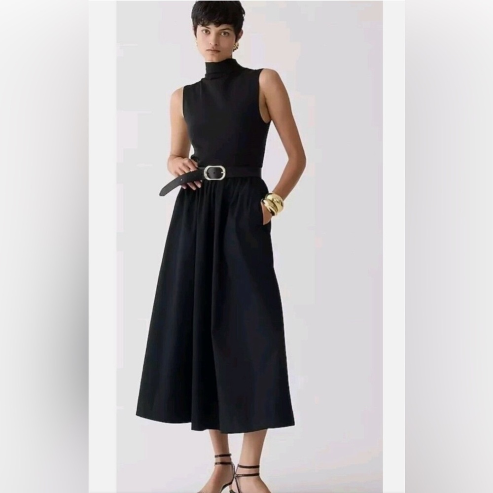 J.Crew Fitted knit mockneck dress with poplin skirt in black size M NWT